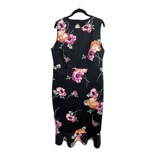 Dorothy Perkins Dress Size 14 Black Floral‎ Sleeveless Flutter Hem Key Hole Back